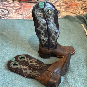 Ariat Black and Brown Western Boots with Turquoise Details